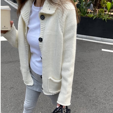 Stand collar volume cardigan(Ivory)