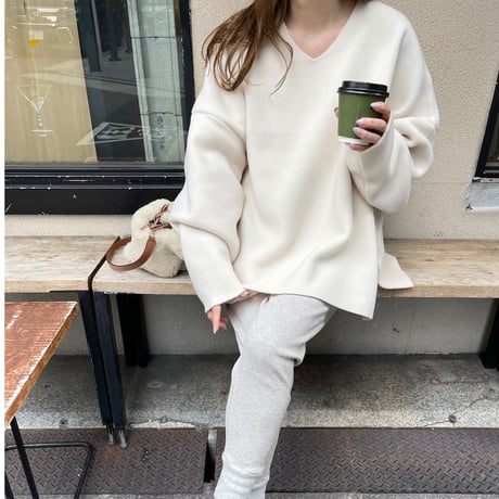Fleece v-neck pullover(Ivory)