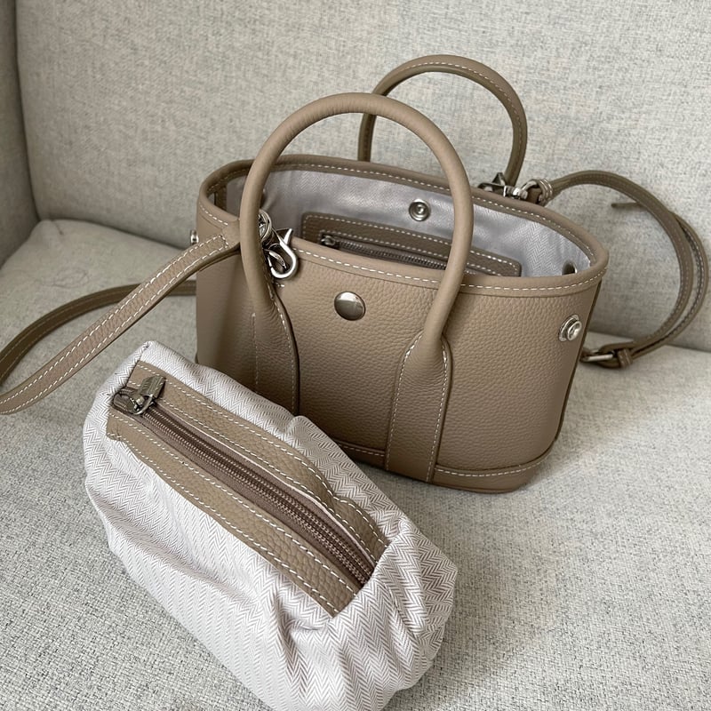Leather mini tote bag(Greige) | K