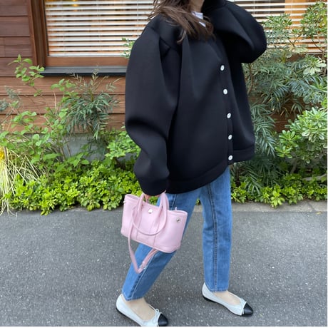 Puff sleeve sweat cardigan(Black)
