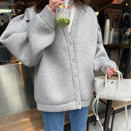 Puff sleeve sweat cardigan(Gray)