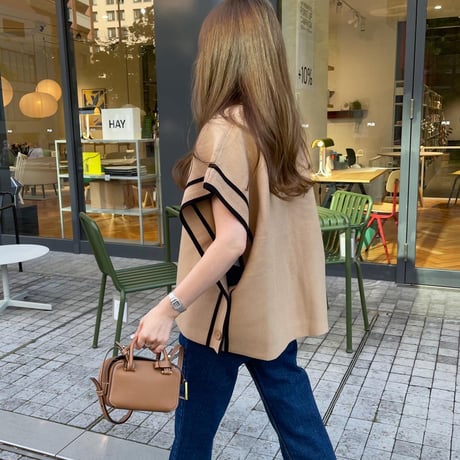 Piping knit cardigan(Camel)