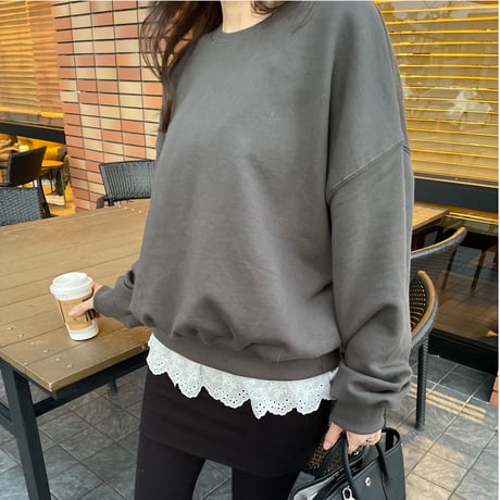 Layered lace sweat(Charcoal gray)