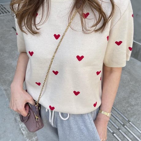 Heart knit (Ivory×red)