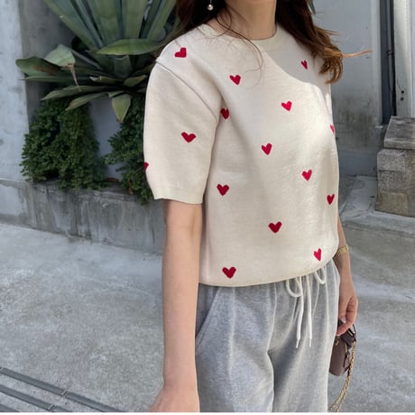 Heart knit (Ivory×red)
