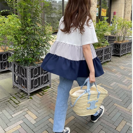 Teard stripe frill tops (White)