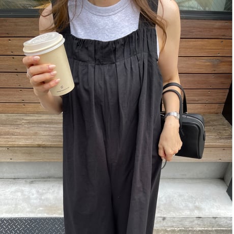 Wide pants cotton salopetto(Black)
