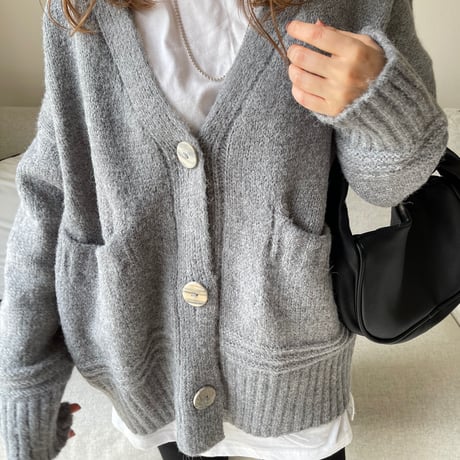 Over size pocket cardigan (Gray)