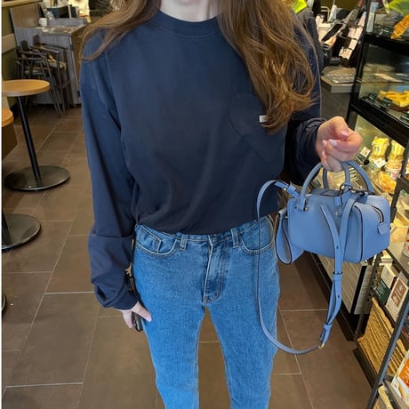 Heart pocket long t-shirts(Navy)