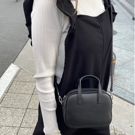 Leather mini square bag(Black)
