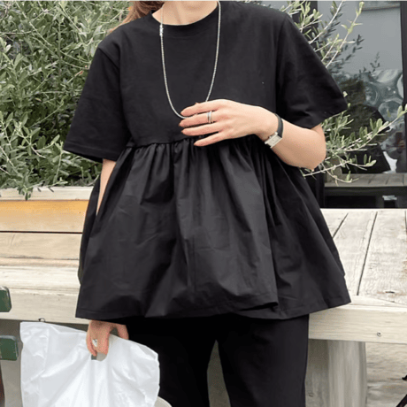Cotton flare pullover (black)