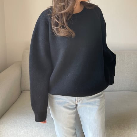 Wool blend crew neck knit(Black)