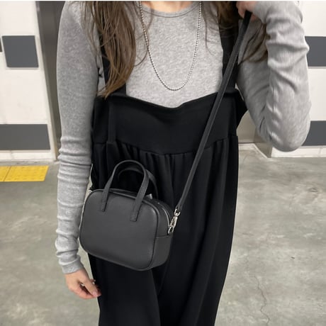 Leather mini square bag(Black)
