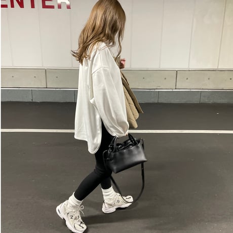 Sideslit long t-shirts(White)