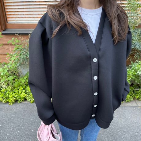 Puff sleeve sweat cardigan(Black)