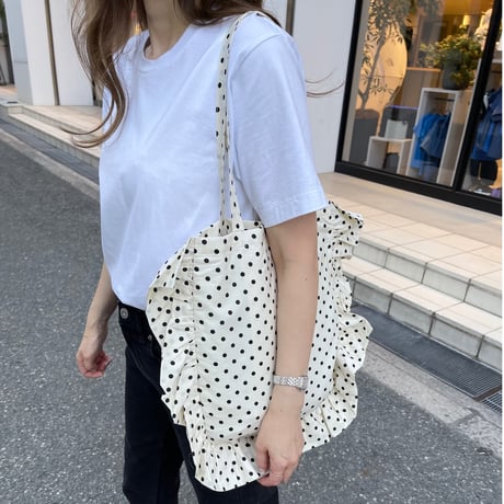 Dot frill tote bag (White)
