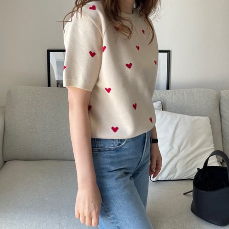 Heart knit (Ivory×red)
