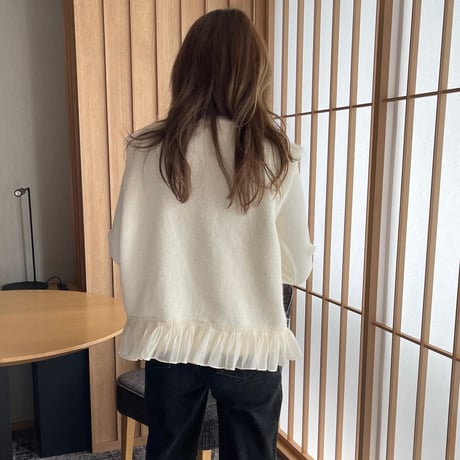 Chiffon frill knit vest (lvory)