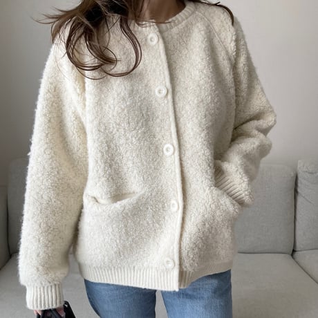 Bouclé knit cardigan (Ivory)