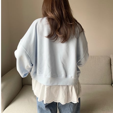 Cotton lace layerd sweat(Blue)