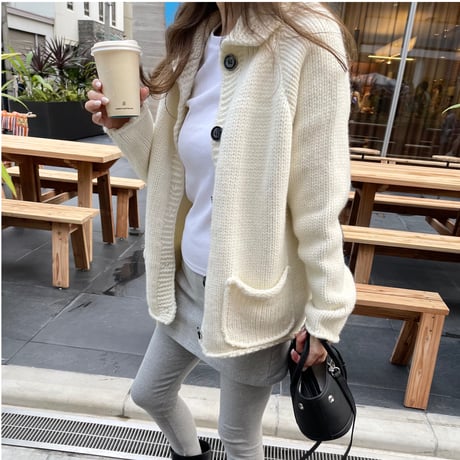 Stand collar volume cardigan(Ivory)