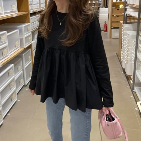 Flare gather tops(Black)