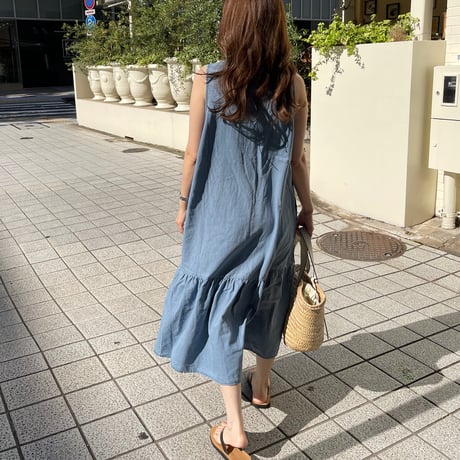 Flare long onepiece(Light blue)