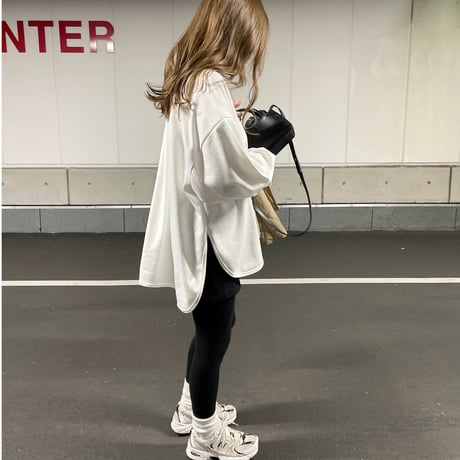 Sideslit long t-shirts(White)