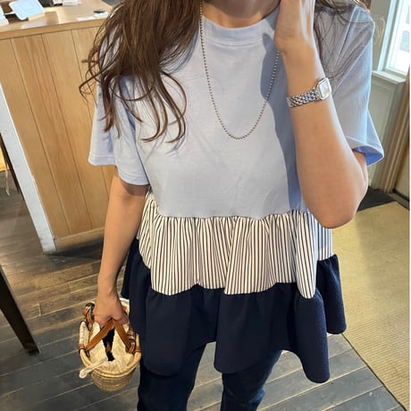 Teard stripe frill tops (Blue)