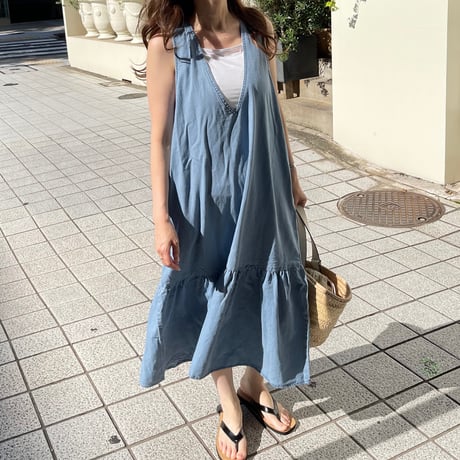 Flare long onepiece(Light blue)