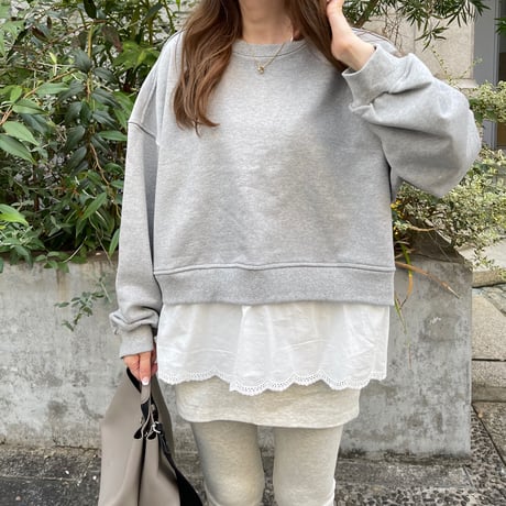 Cotton lace layered sweat(Gray)