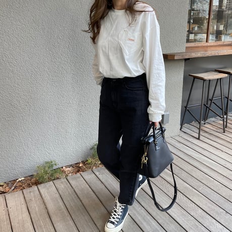 Heart pocket long t-shirts(White)
