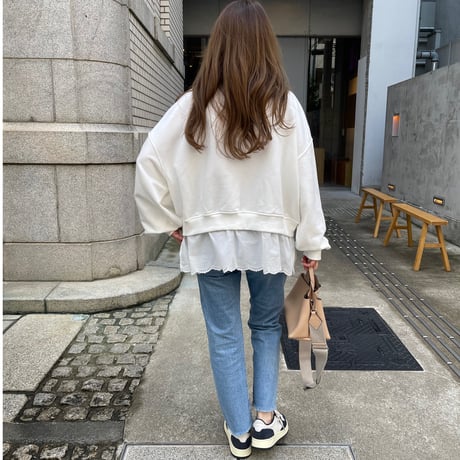 Cotton lace layered sweat(White)