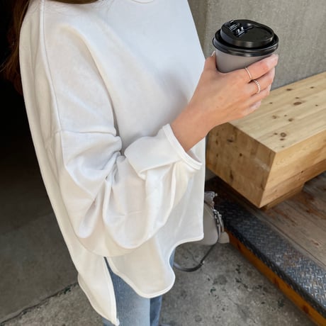 Sideslit long t-shirts(White)