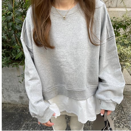 Cotton lace layered sweat(Gray)