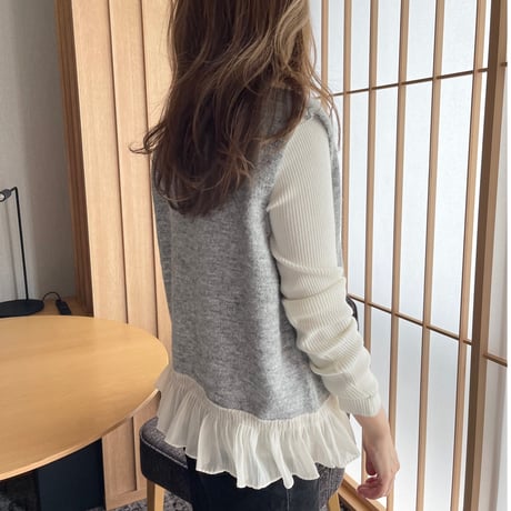 chiffon frill knit vest(Gray)