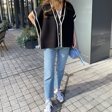 Piping knit cardigan(Black)