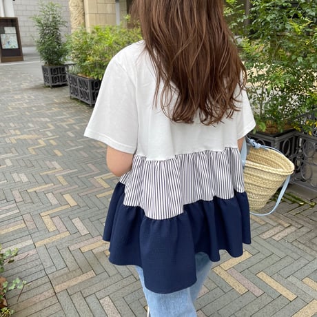 Teard stripe frill tops (White)