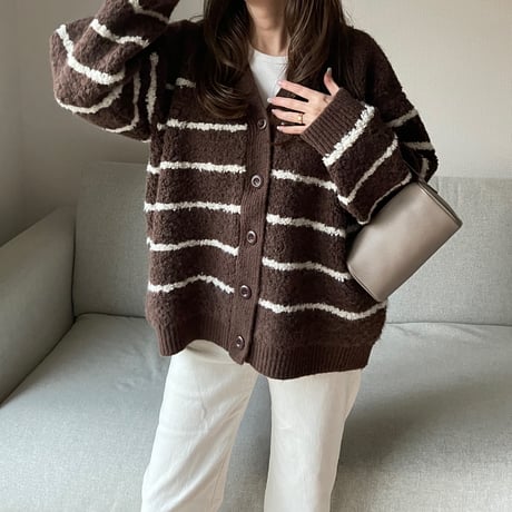 Boa wool boader cardigan(Brown)