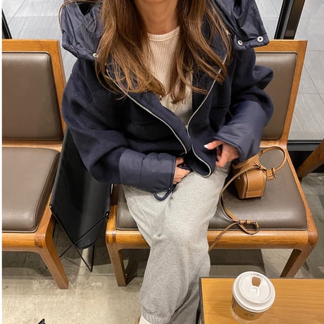2way wool short coat (Navy)