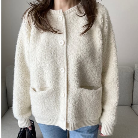 Bouclé knit cardigan (Ivory)