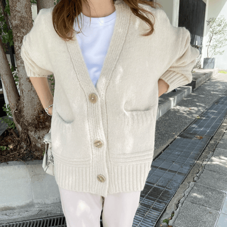 Over size pocket cardigan (Ivory)