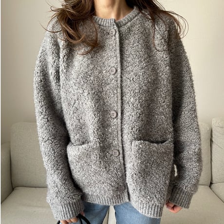 Bouclé knit cardigan(Gray)