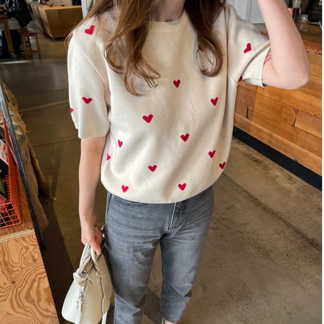 Heart knit (Ivory×red)