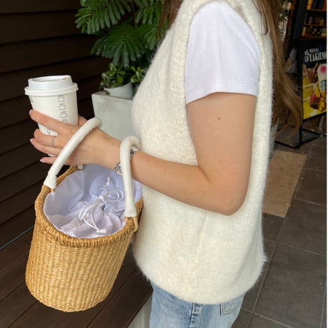 Rattan leather basket bag
