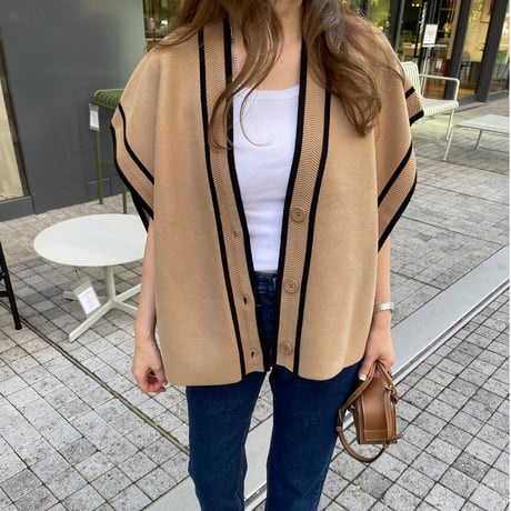 Piping knit cardigan(Camel)
