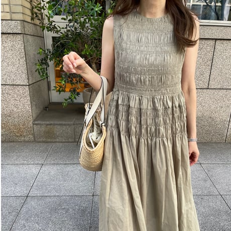 Shirring onepiece(Khaki)