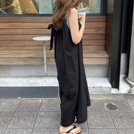 Wide pants cotton salopetto(Black)