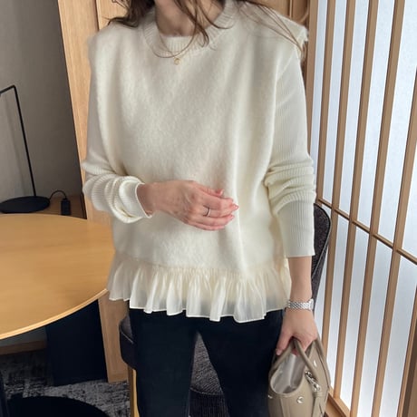 Chiffon frill knit vest (lvory)