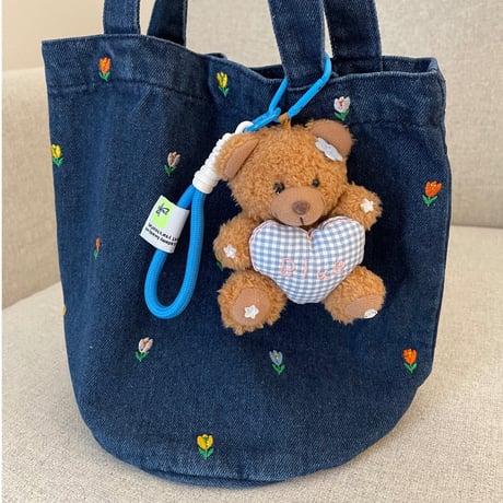 Flower denim tote(Dark blue)